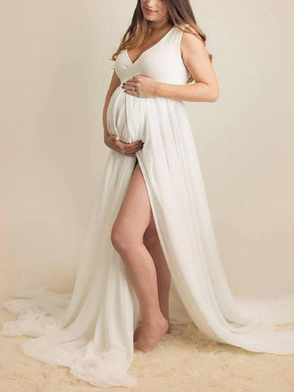Maternity V-neck Chiffon Maxi Dress