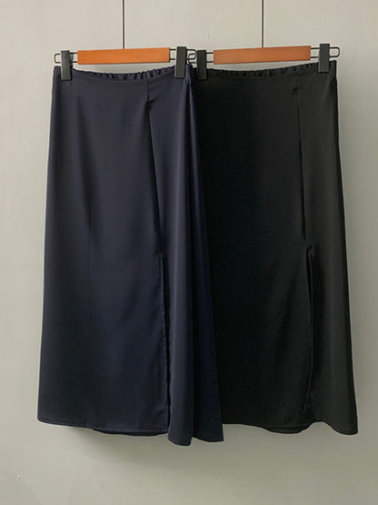 Original Solid Irregularity Split-Side A-Line Skirt