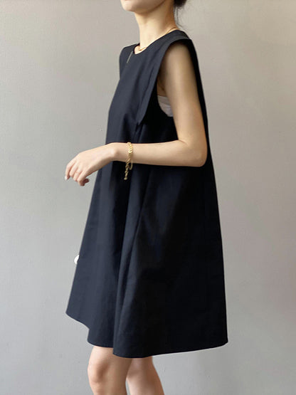 Casual Split-Joint Solid Color Round-Neck Sleeveless Mini Dress