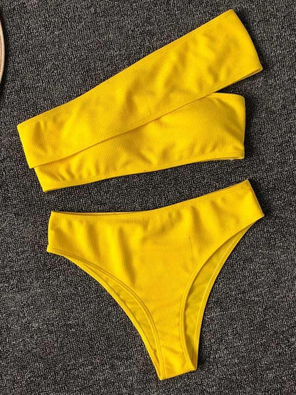 Cropped Solid One Shoulder Empire Bikinis Swimwear