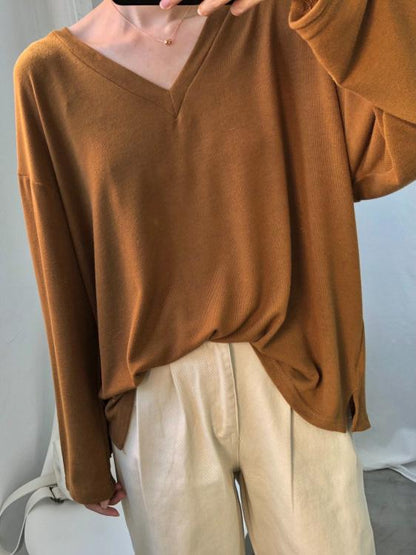 Pure Color V-neck Primer Shirt