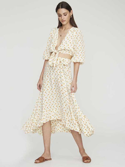Fashion V-neck Tall Waist Printing Suits