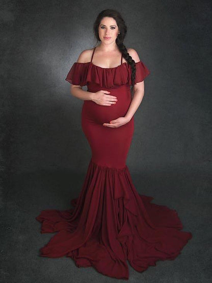 Maternity Cold Shoulder Wrap Maxi Dress