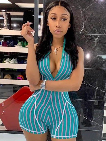 Lift-hip Striped Empire Rompers