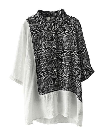 Original Printing Half Sleeve Lapel Blouse Tops