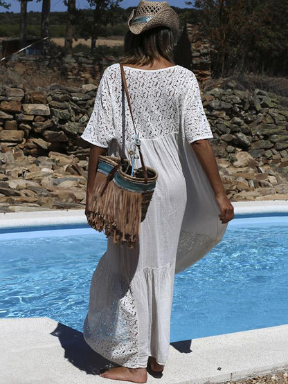 White Hollow Split-joint Maxi Dress