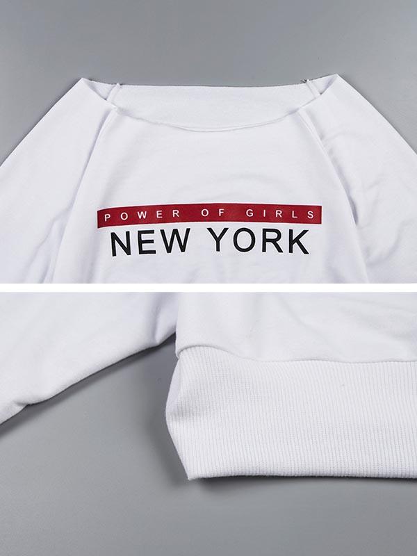 Letter Printed Off-The-Shoulder Sweat  Shirt