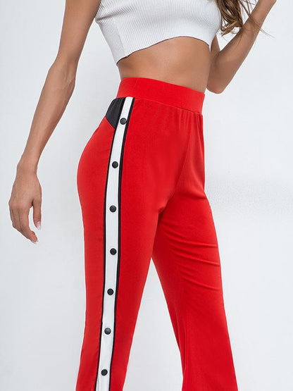 Split Patchwork Flared High Waist Trousers