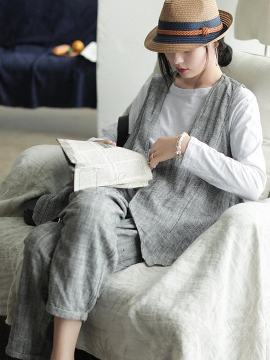 Original Retro Linen Vest&Harem Pants Suits