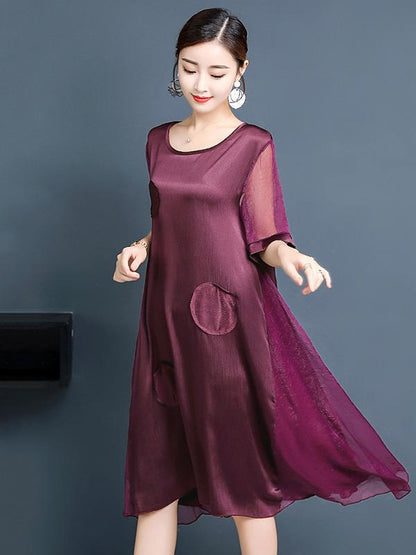 Plus Size Solid Color A-line Round-neck Mini Dress