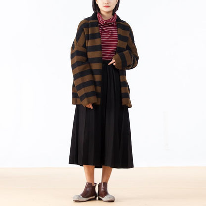 Elastic Waist Pleat Lady's Black Skirt