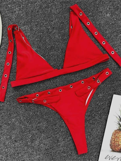 Metal-circle Adjustable Solid Bikinis Swimwear