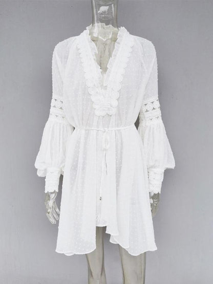 Casual Grenadine V-neck Blouses