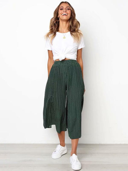 Polka-Dot Pleated Casual Pants Bottoms