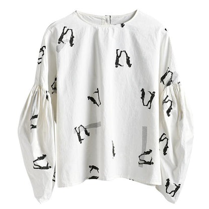 Buykud Character Print Lantern Sleeve Casual Blouse