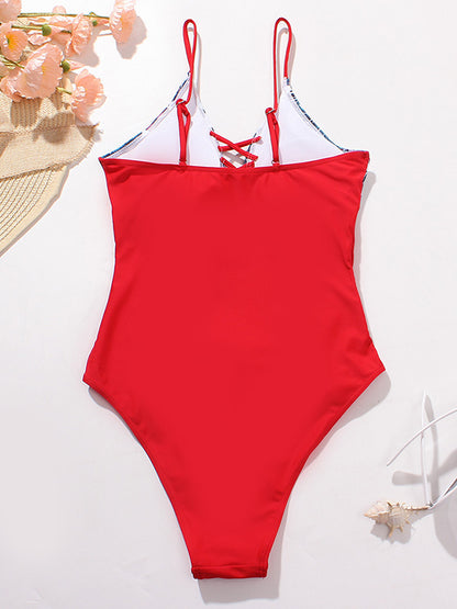 Leaves Print Split-Side One-Piece Swimsuit
