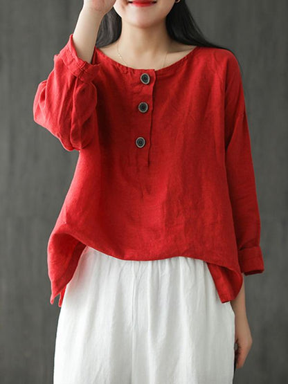 Artistic Retro Solid Shirt Blouse Tops