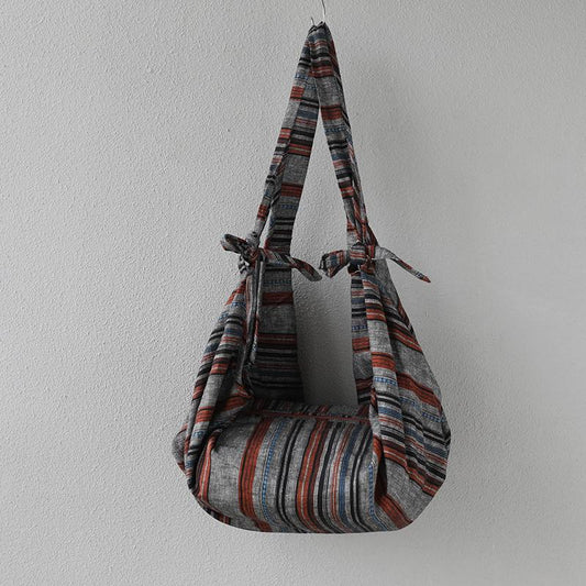 Casual Tied Band Shoulder Bag Striped Shopping Handbag