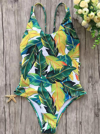 Digital Printed Backless One-piece Swimwear
