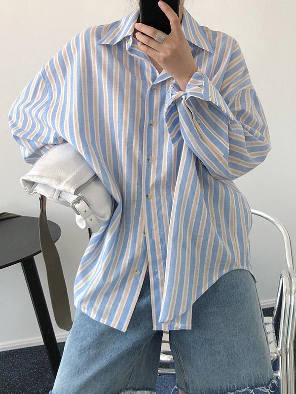 Original Striped Lapel Blouses&Shirts Tops