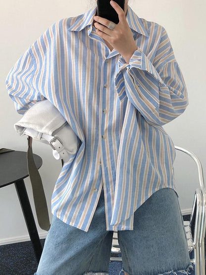 Original Striped Lapel Blouses&Shirts Tops