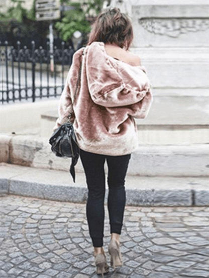 Fashion Solid Color Faux Fur Coat Tops