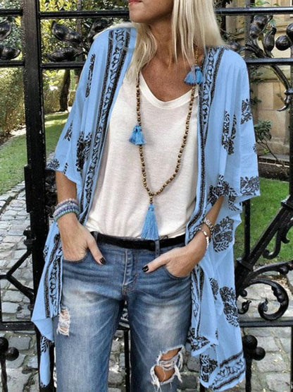 Casual 5 Colors Printed Batwing Sleeves Cover-up