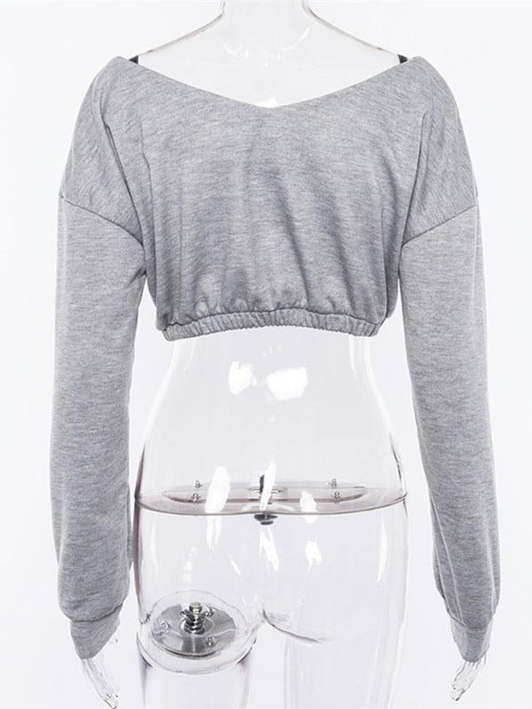 Sports V-Neck Hoodies&Sweatshirt Tops