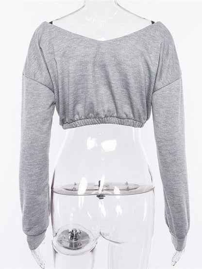 Sports V-Neck Hoodies&Sweatshirt Tops