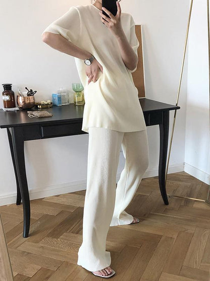 Ruffled Elastic Loose Solid T-Shirt