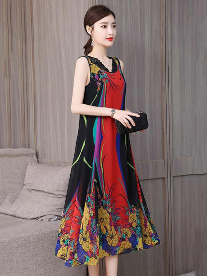 Casual Flower Printed 2-pieces Long Dress