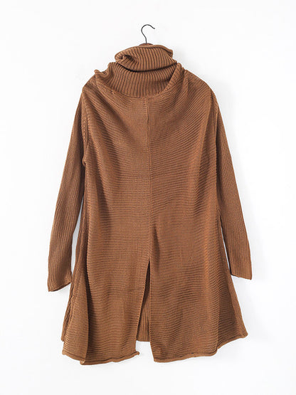 Casual Solid Color High-Neck Long Sleeves Knitted Sweater Midi Dress