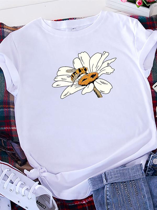 Casual Loose Floral Printed Tees