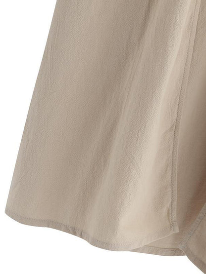 Simple Ramie Cotton Solid Color Long Sleeves Long Outerwear