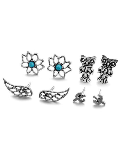 8pcs Vintage Silver Earrings Accessories