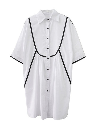 Stylish Loose White Split-Joint Half Sleeves Lapel Midi Dress