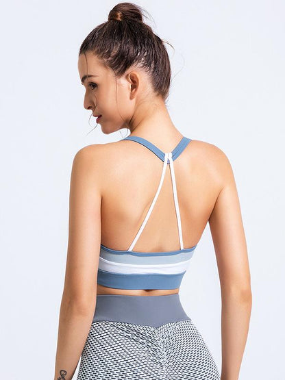 Wrap Contrast Color Backless Spaghetti-Neck Sports Bra