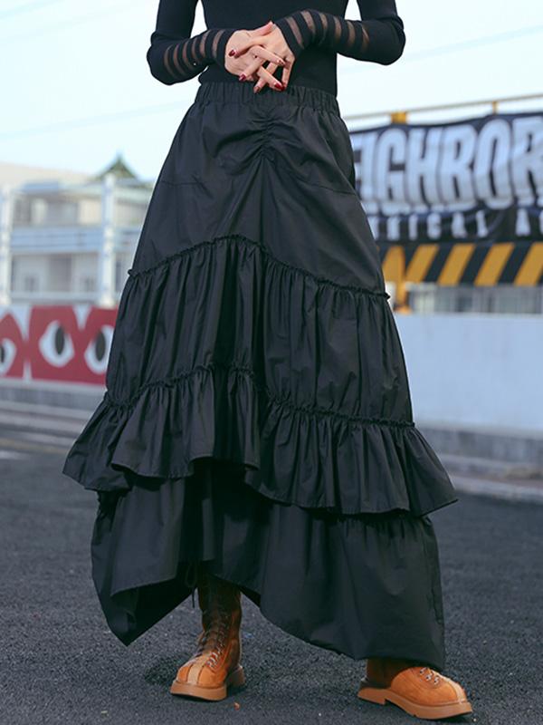 Loose Black Cropped Mermaid Tiered/Layeres Skirt