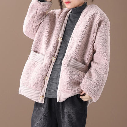 Buykud Retro Pure Color Single Breasted V-neck Coat