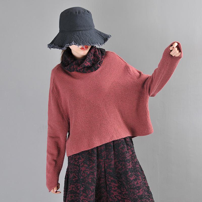 Buykud Jacquard Neckline Winter Solid Color Turtleneck Sweater