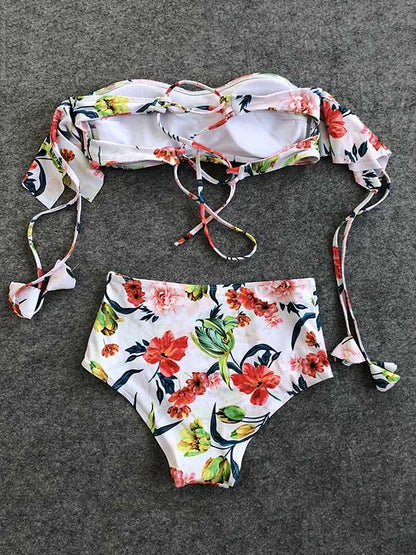 Off-the-shoulder Floral Bandeau Bikini