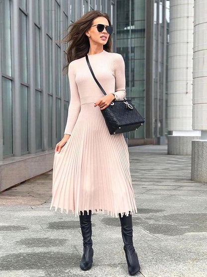 Solid Long-Sleeves Midi Dress
