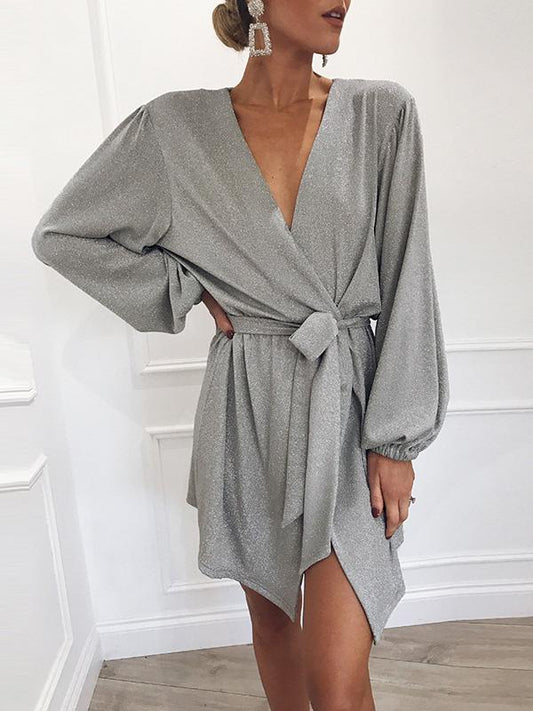 Ruffled Waistband Long Sleeve Dress