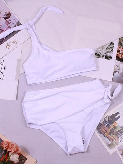 Single Shoulder Plain Bikinis Swimwear
