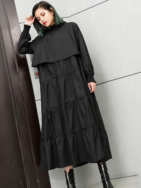 Plus Size Solid Fashion Tiered Midi Dresses