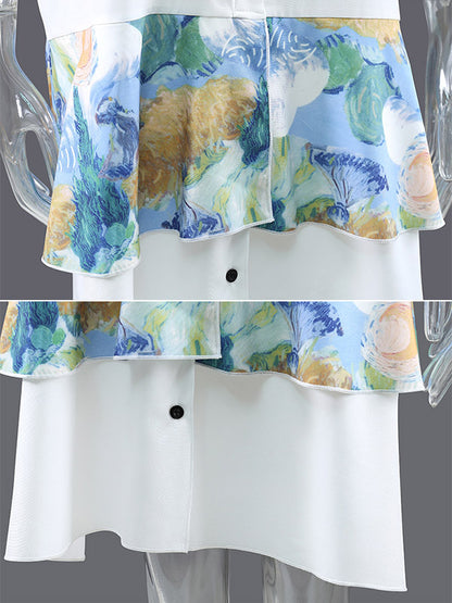 Original Floral Lapel Split-Joint Shirt Dress