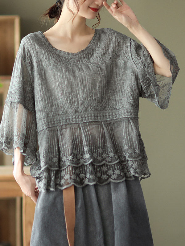 Original Embroidered Split-Joint Hollow T-Shirts Tops