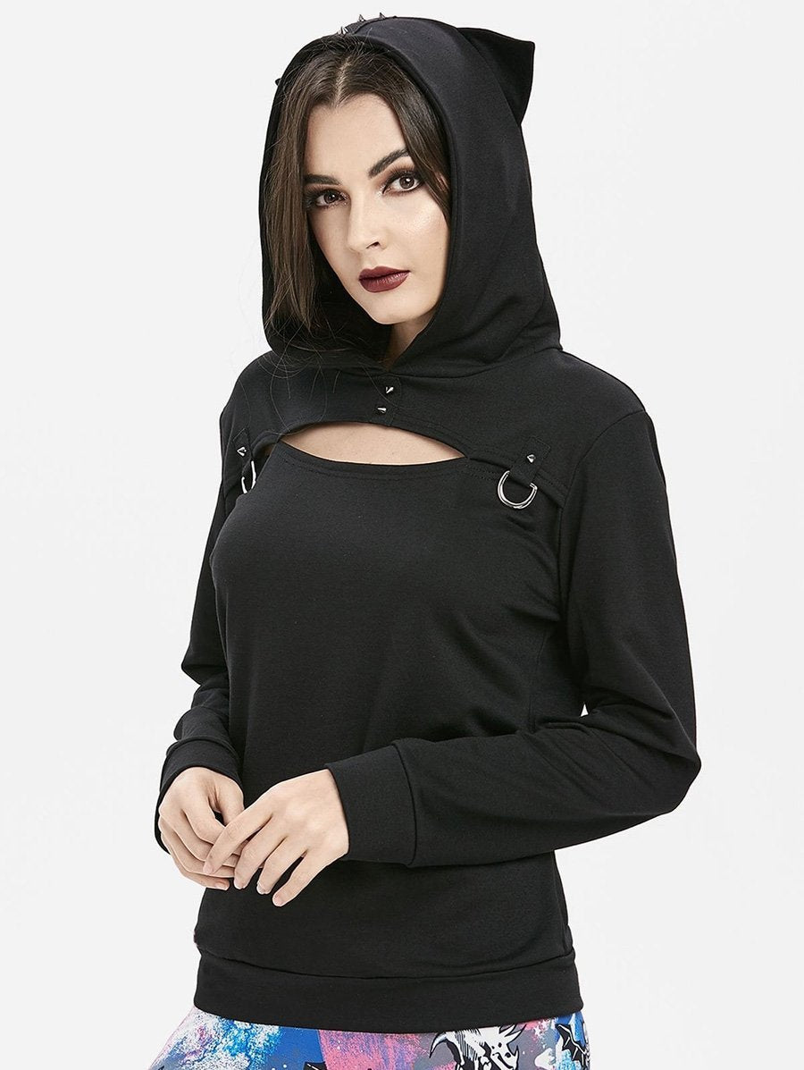 Vintage Cat Ears Hollow Hoodies&Sweatshirt Tops