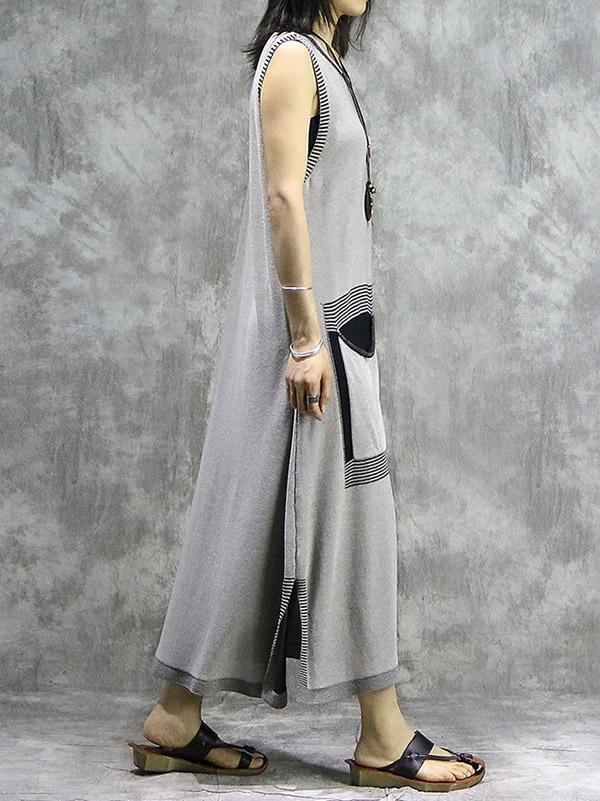 Retro Sleeveless Ramie Cotton Long Dress