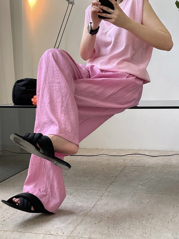 Simple Solid Color High Waisted Wide Leg Pants